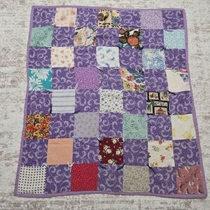 Vtg Purple- Homemade Patchwork Baby Quilt 30.5in X 35.5in